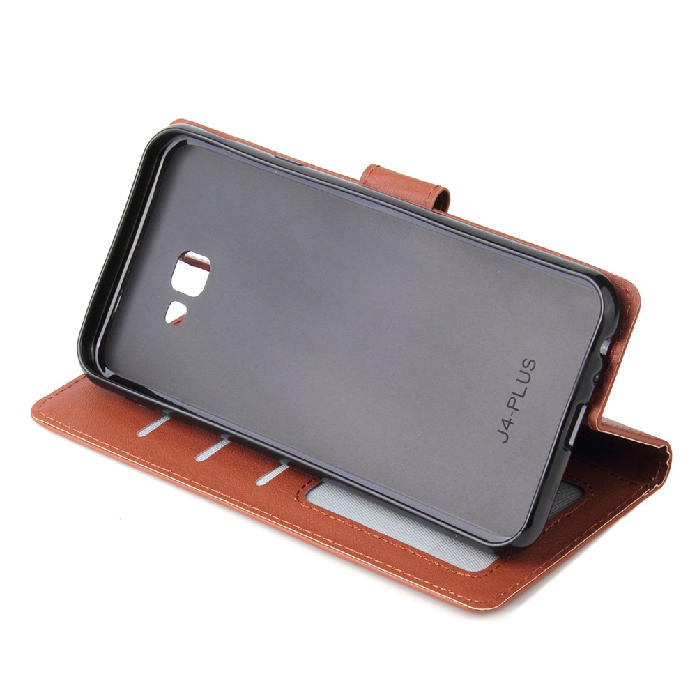 For Samsung J4 plus Flip-type Leather Protective Phone Case with 3 Card Position Buckle Design Cover brown - Image 3