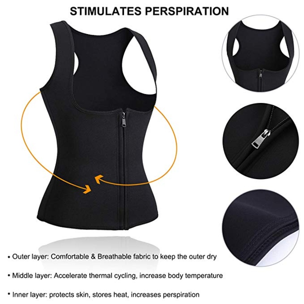 Women Neoprene Zipper Suit Waist Trainer Vest for Weightloss Hot Thermal Corset black_L - Image 2