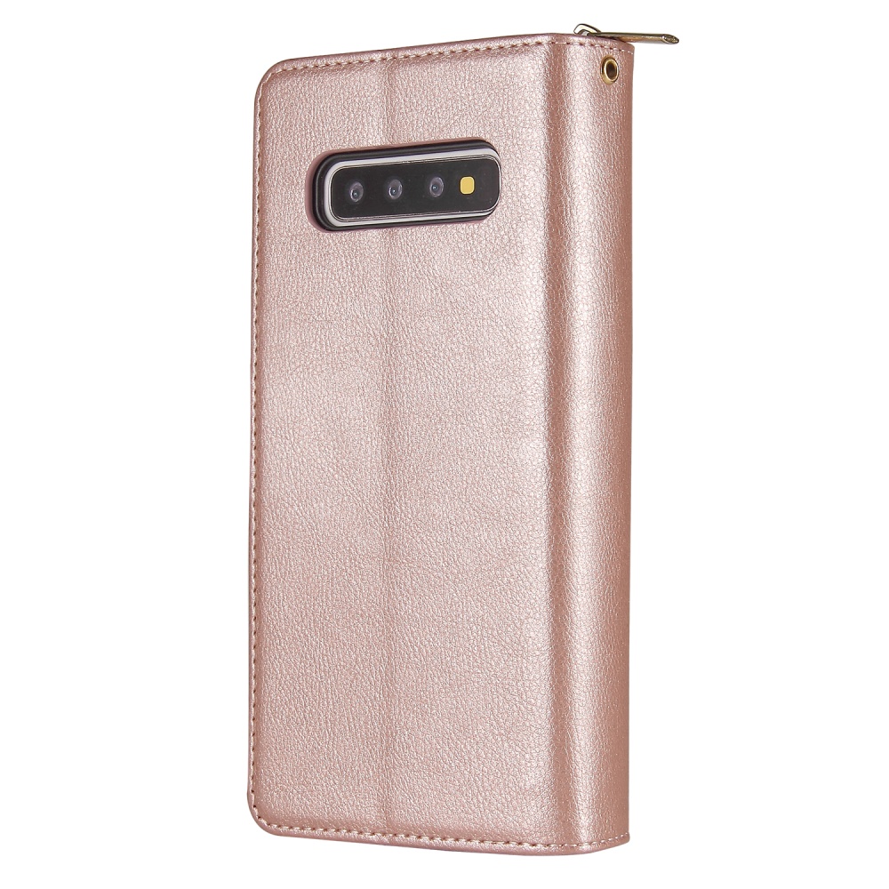 For Samsung S10/S20/S10E/ S10 Plus Pu Leather Mobile Phone Cover Zipper Card Bag + Wrist Strap Rose gold - Image 3