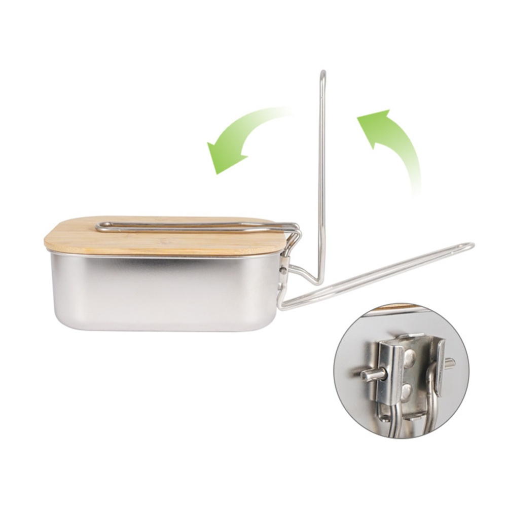 Portable Lunch Box With Bamboo Lid For Outdoor Camping Barbecue Picnic Food Container Stainless steel lunch box - Image 2