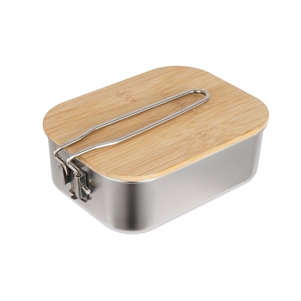 Portable Lunch Box With Bamboo Lid For Outdoor Camping Barbecue Picnic Food Container Stainless steel lunch box - Image 3