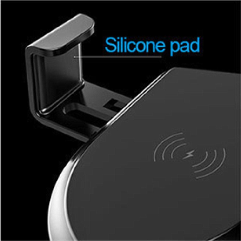 10W Wireless Fast Charge Vehicle MP3 Transmitter Dual USB Mobile Phone Holder Stand black - Image 3