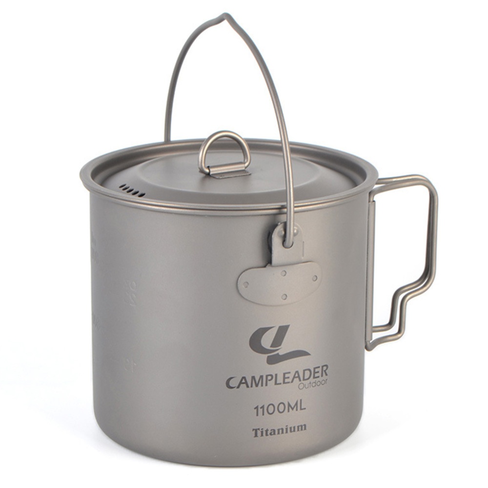 Outdoor Camping Titanium Pot Foldable Portable with Cover Solos Hanging 1100ML hanging pot 1100ml - Image 2