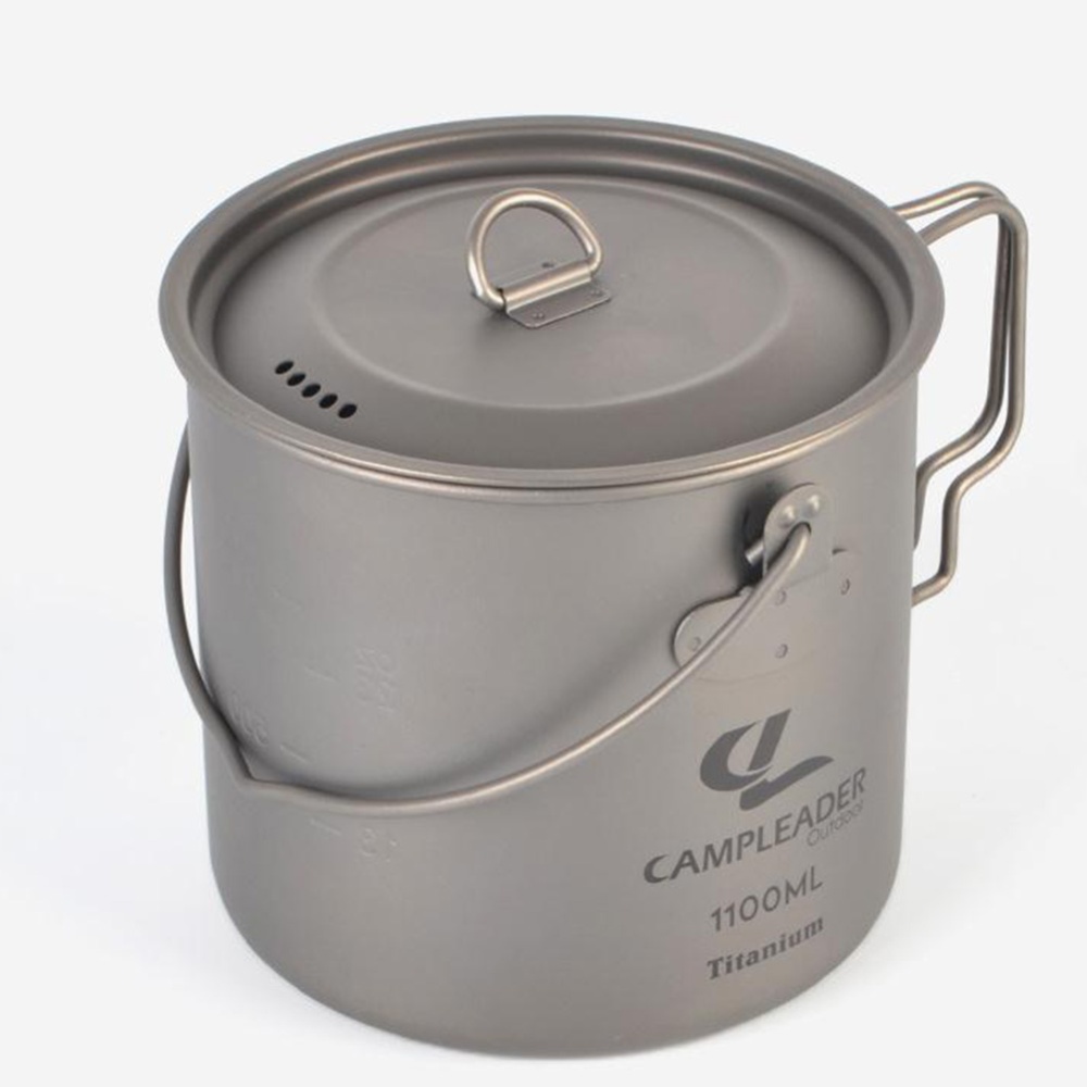 Outdoor Camping Titanium Pot Foldable Portable with Cover Solos Hanging 1100ML hanging pot 1100ml - Image 3