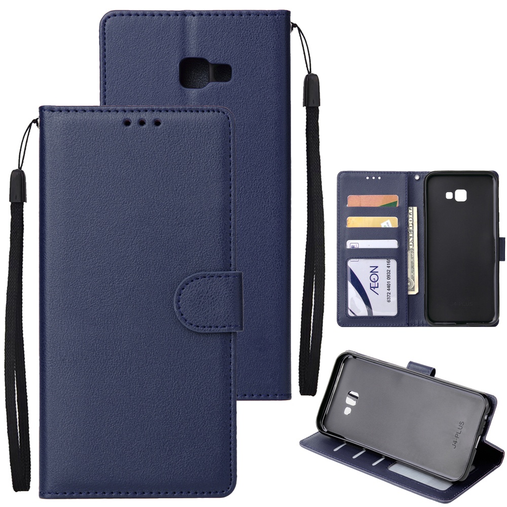 For Samsung J4 plus Flip-type Leather Protective Phone Case with 3 Card Position Buckle Design Cover blue - Image 3