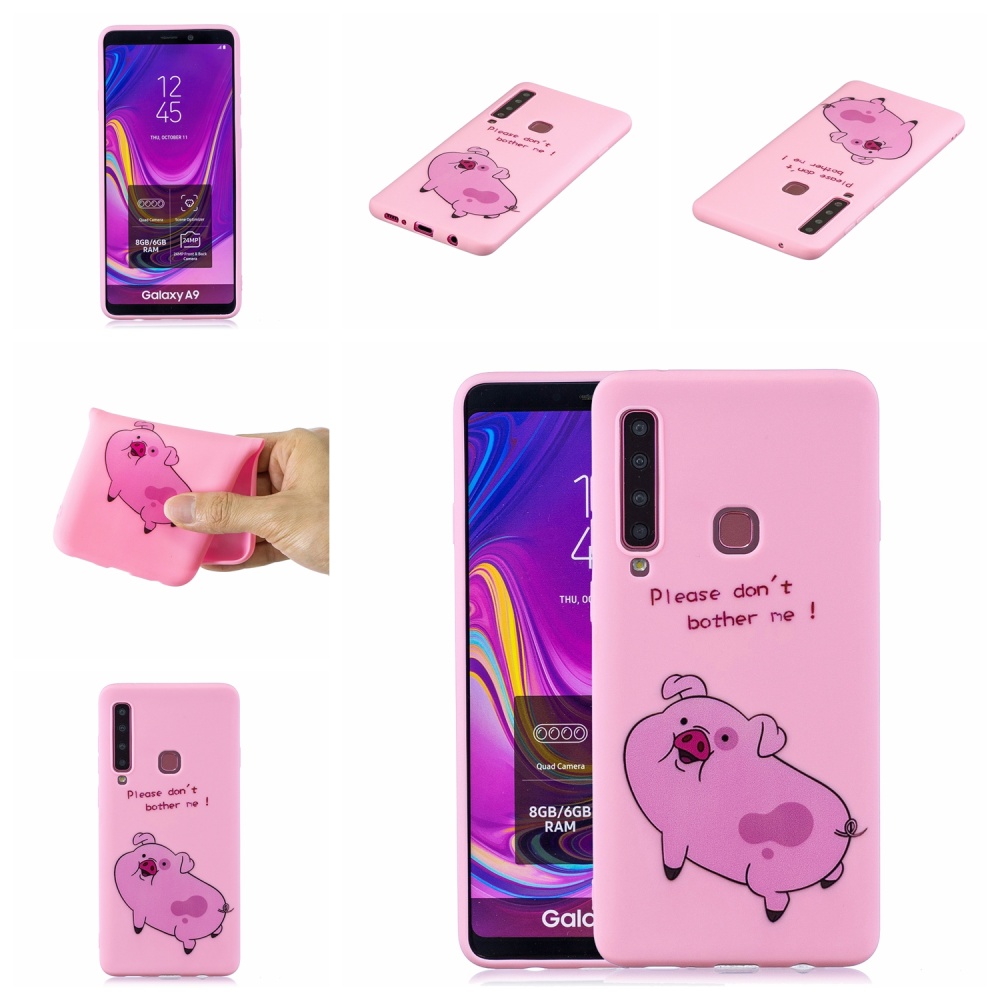 For Samsung A9 2018 Cartoon Lovely Coloured Painted Soft TPU Back Cover Non-slip Shockproof Full Protective Case with Lanyard Rose red - Image 3