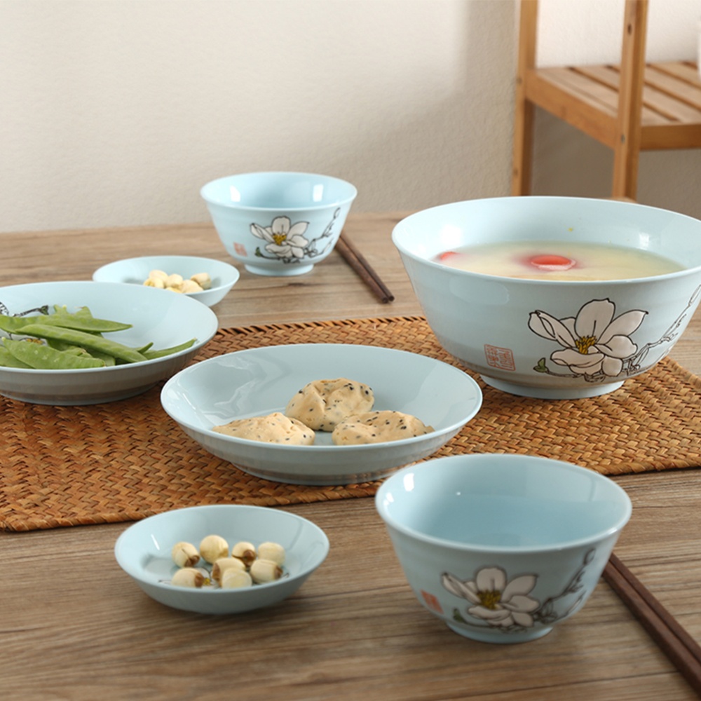 40Pcs/Set Flower Pattern Ceramic Bowl Dish Chopsticks Spoon Tableware Set blue - Image 3