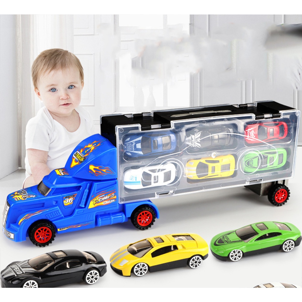 Kids Portable Container Car Toy Inertial Alloy Small Storage Set with Slide Track Model - Image 3