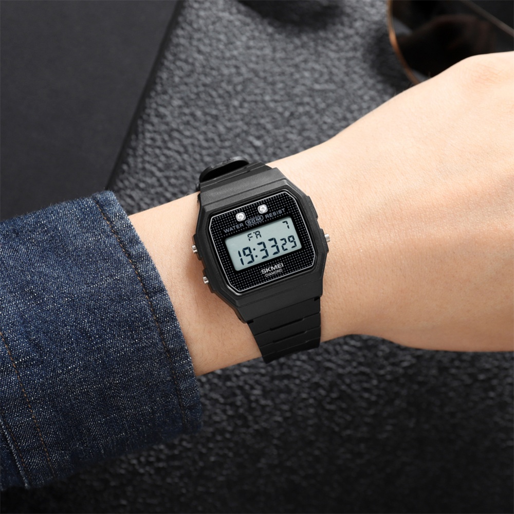 SKMEI Men Led Digital Electronic Watch Fashion Multifunctional Waterproof Boys Wrist as Gifts Black-PU strap - Image 2