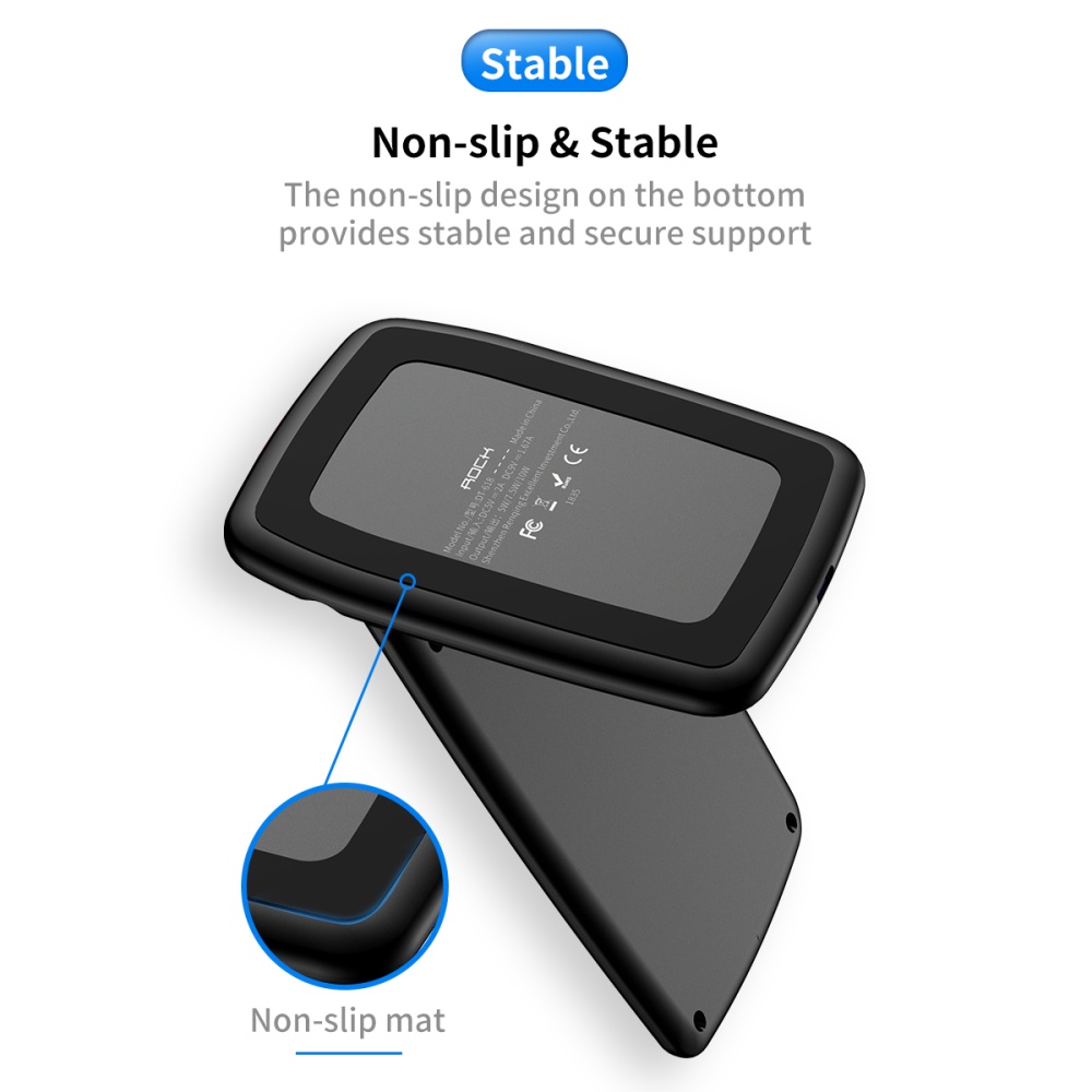 ROCK W3 Pro Qi Wireless Charger For iPhone11 pro XR MAX Fast Charging Docking Pad for Samsung Note8 S10 S9 Plus black - Image 3