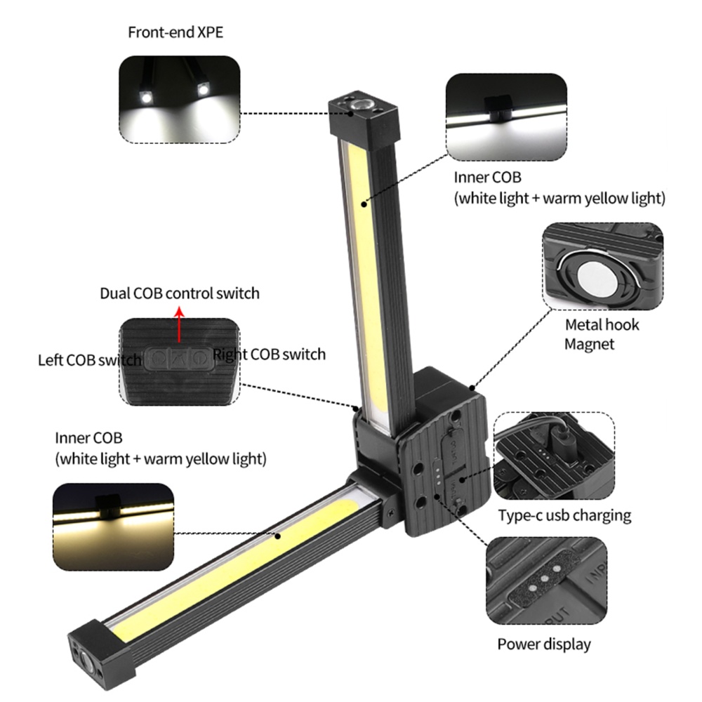 Folding Cob Led Work Light 90 Degrees 5 Levels Strong Magnet Inspection Outdoor Tent - Image 2