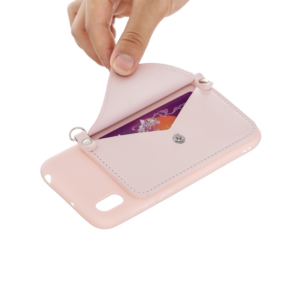 For HUAWEI Y5 2018/2019/Y6 2019/Y7 2019/PSMART Z/Y9 2019 Mobile Phone Cover with Pu Card Holder + Hand Rope Straddle Pink - Image 3