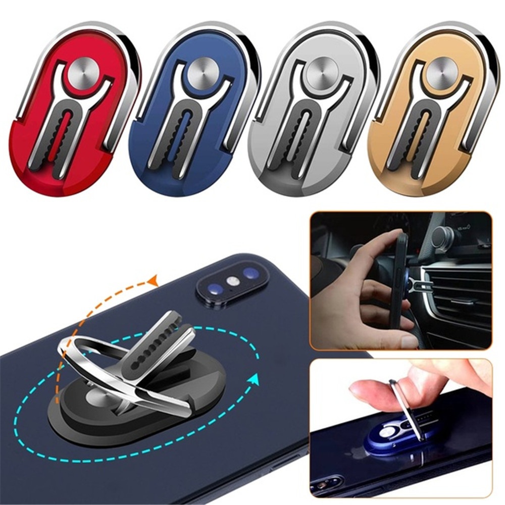 In-Car Smartphone Stand Multifunction Phone Holder Vehicle Air Outlet Grip Mount Rotatable Finger Ring Car Accessories silver - Image 3