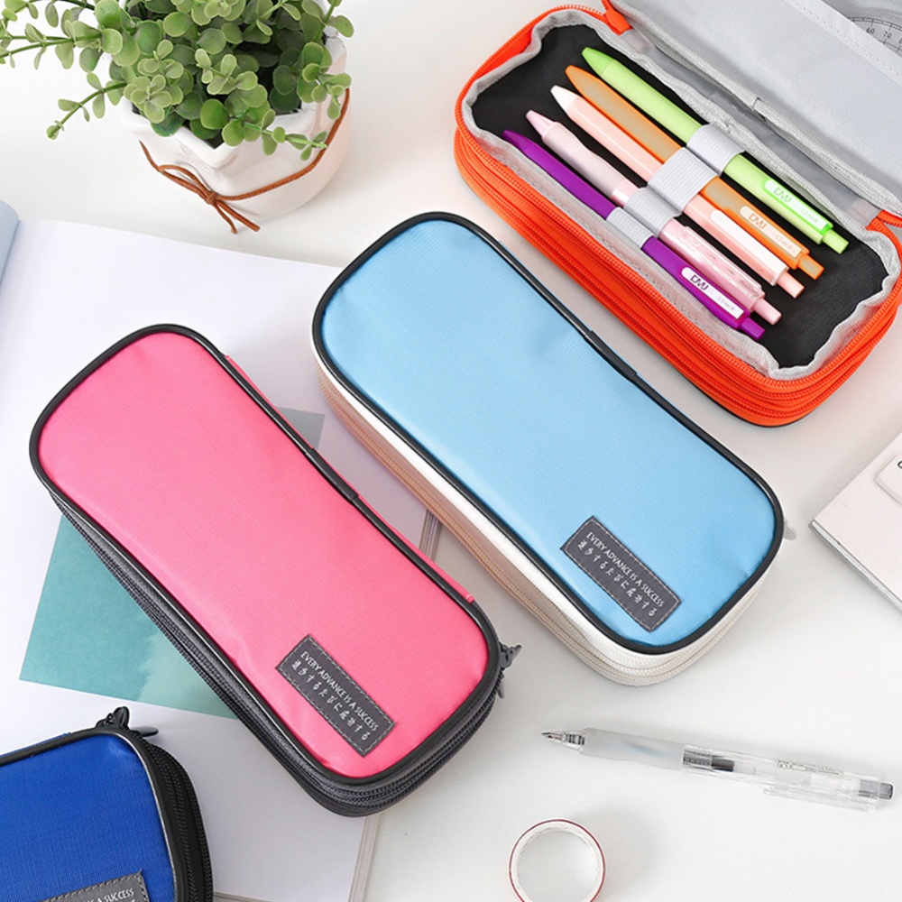 3-Layer Pencil Case Big Capacity Waterproof Zipper Pen Bag Pouch School Stationery Supply Dark blue - Image 3