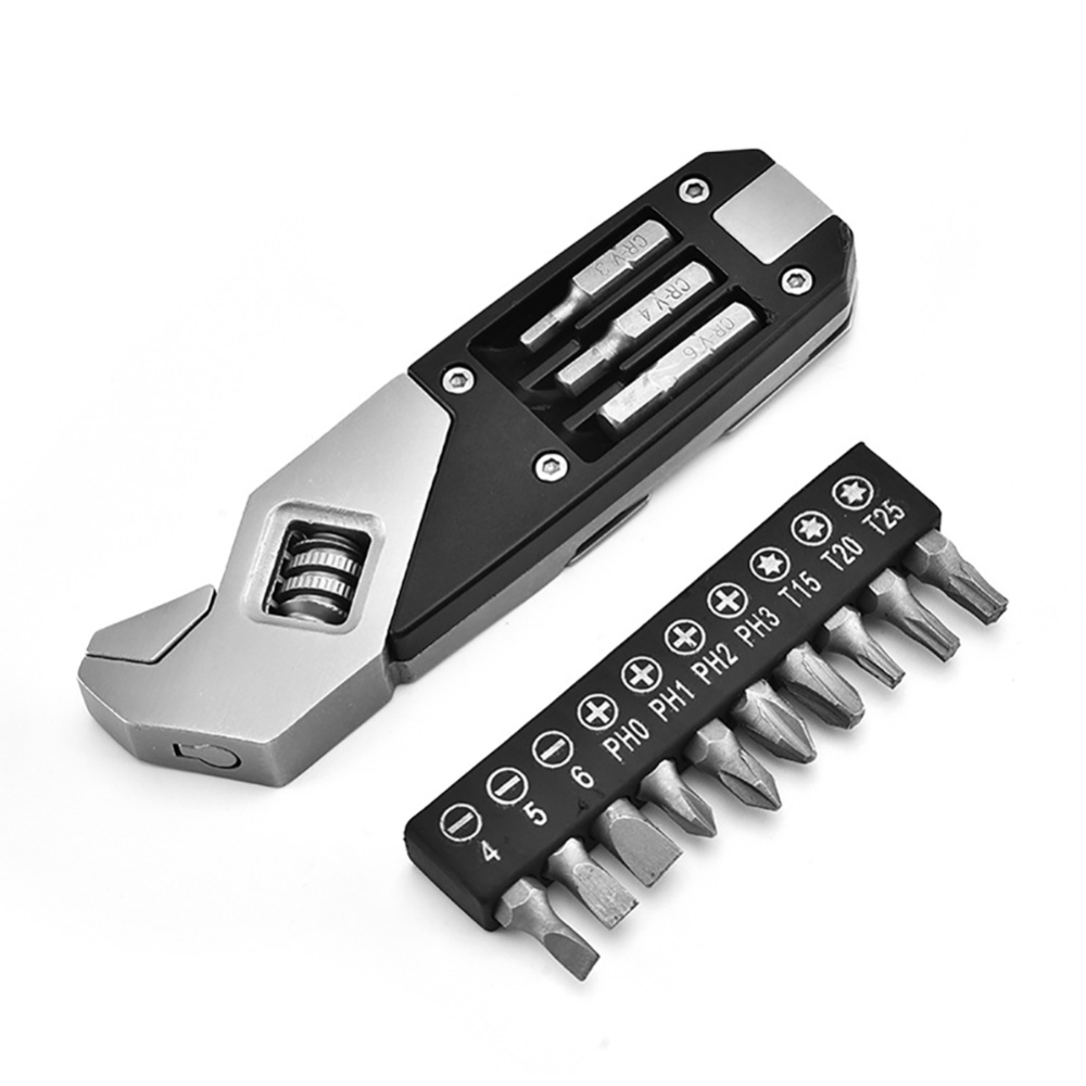 Multifunction Adjustable Folding Stainless Steel Wrench with Screwdriver Camping Hand Tool for Outdoor Survival Silver - Image 2