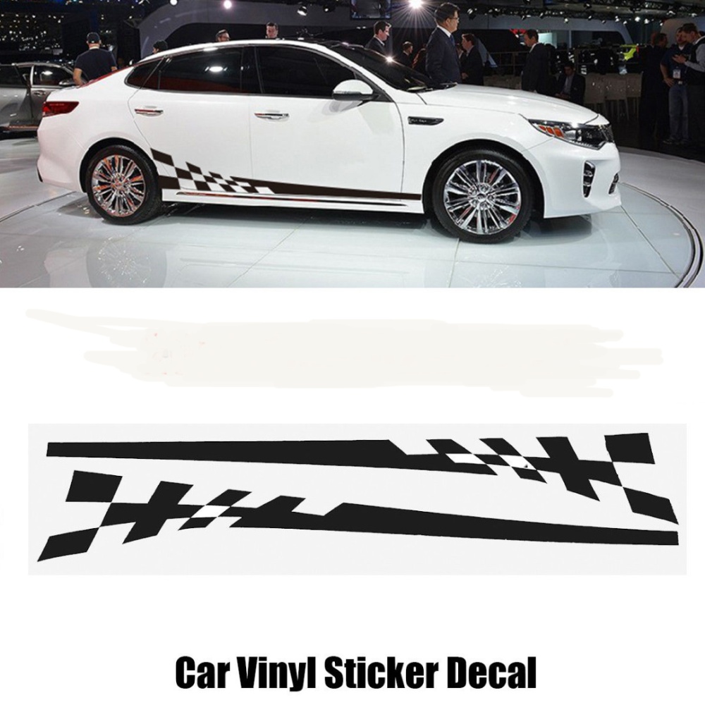 Racing Flag Vinyl Decal Car Styling Door Side Skirt Stripes Auto Body Decor Sticker red - Image 3