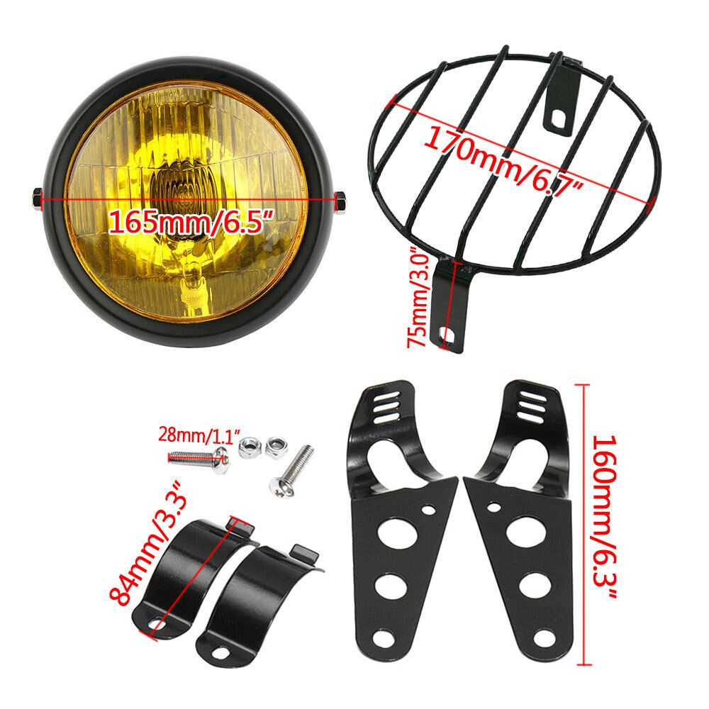 6.5 inch Retro Motorcycle Headlight Grill Side Mount Cover with Bracket - Image 2