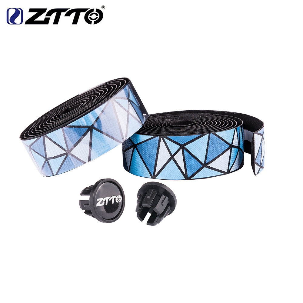 ZTTO Road Bike Bar Tape Handlebar EVA PU Shock-Proof Roadbike High Toughness Bartape With Plug Blue and white - Image 2