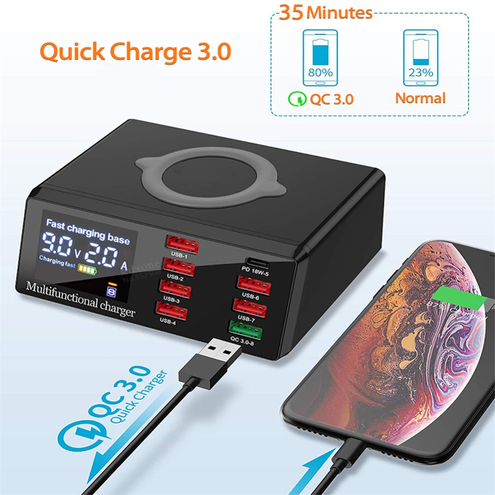 Portable 100w Usb Chargers With Led Display Pd Fast Charging Adapter Wireless Multifunctional Power Station U.S plug - Image 3