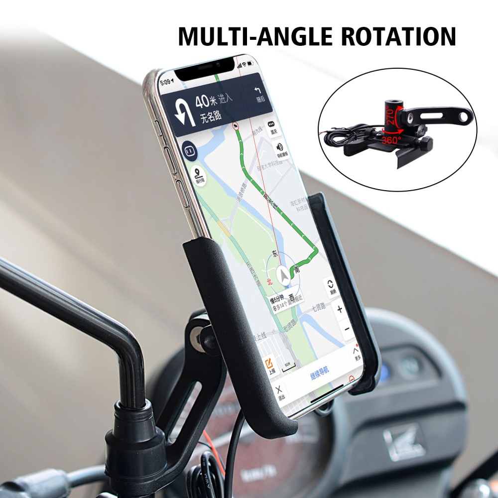 Motorcycle Aluminum Alloy Quick Charging Mobile Phone Support 360° Rotation Cycling Rearview Mirror Installation Holder Silver_Mirror seat - Image 2