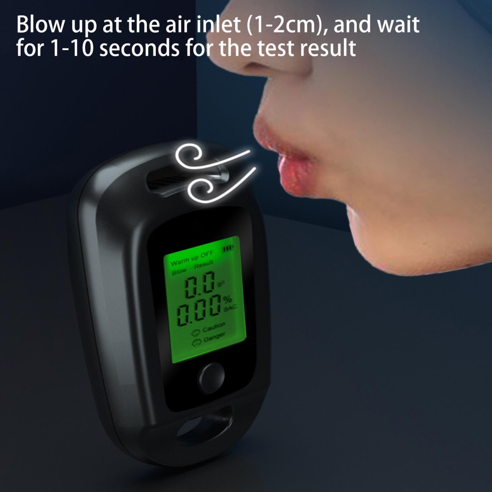 Portable Blowing Type Tester Handheld High Precision Breathalyzer Usb Rechargeable Digital Breath Black - Image 2