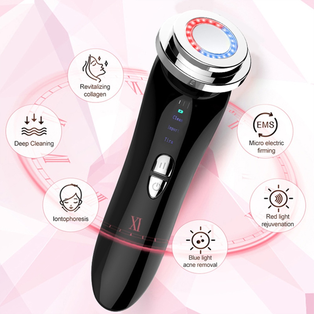 Professional Beauty Instrument USB Charging Ems Photon Skin Tightening Cleansing Care Tools Pink and Black - Image 2