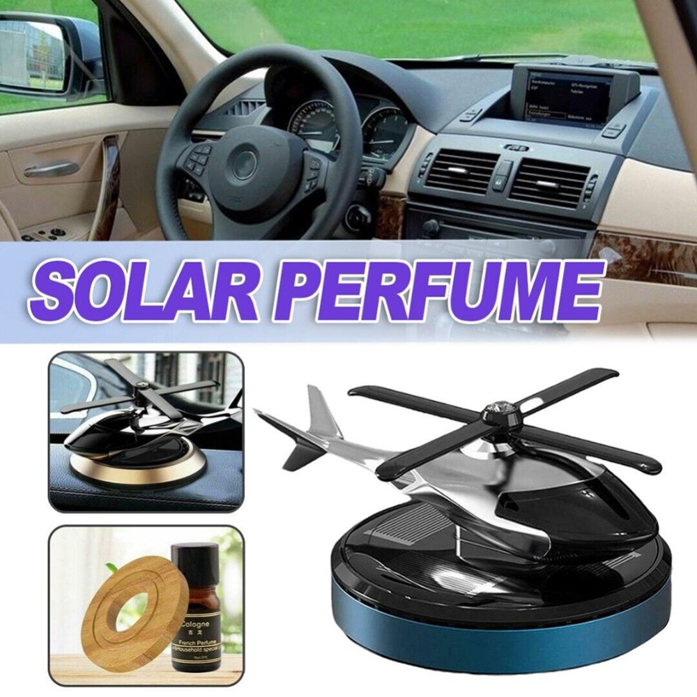 Solar Energy Rotating Helicopter Aroma Diffuser Car Air Freshener Perfume Aromatherapy Ornaments Gold - Image 3