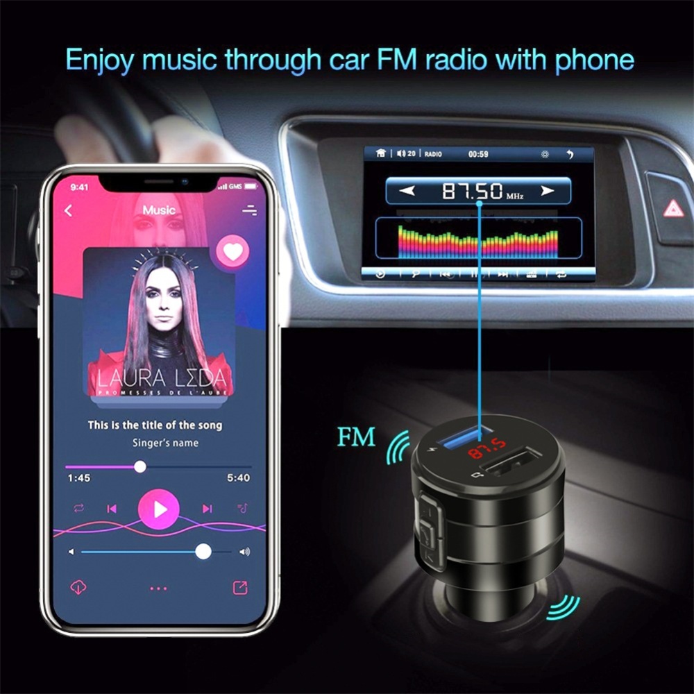 Car MP3 Player Bluetooth Hands-free FM Transmitter Music Radio Black - Image 2