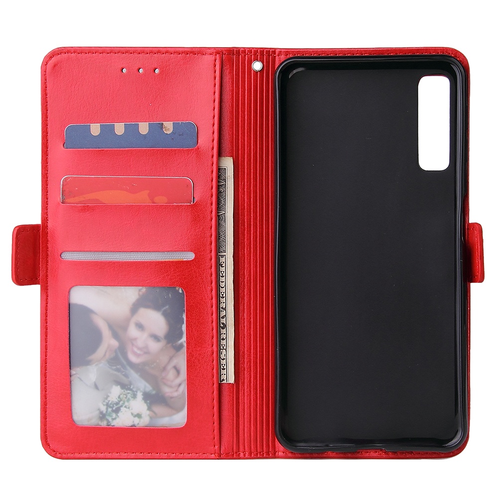 For Samsung A7 2018-A750 Solid Color PU Leather Zipper Wallet Double Buckle Protective Case with Stand & Lanyard red - Image 3