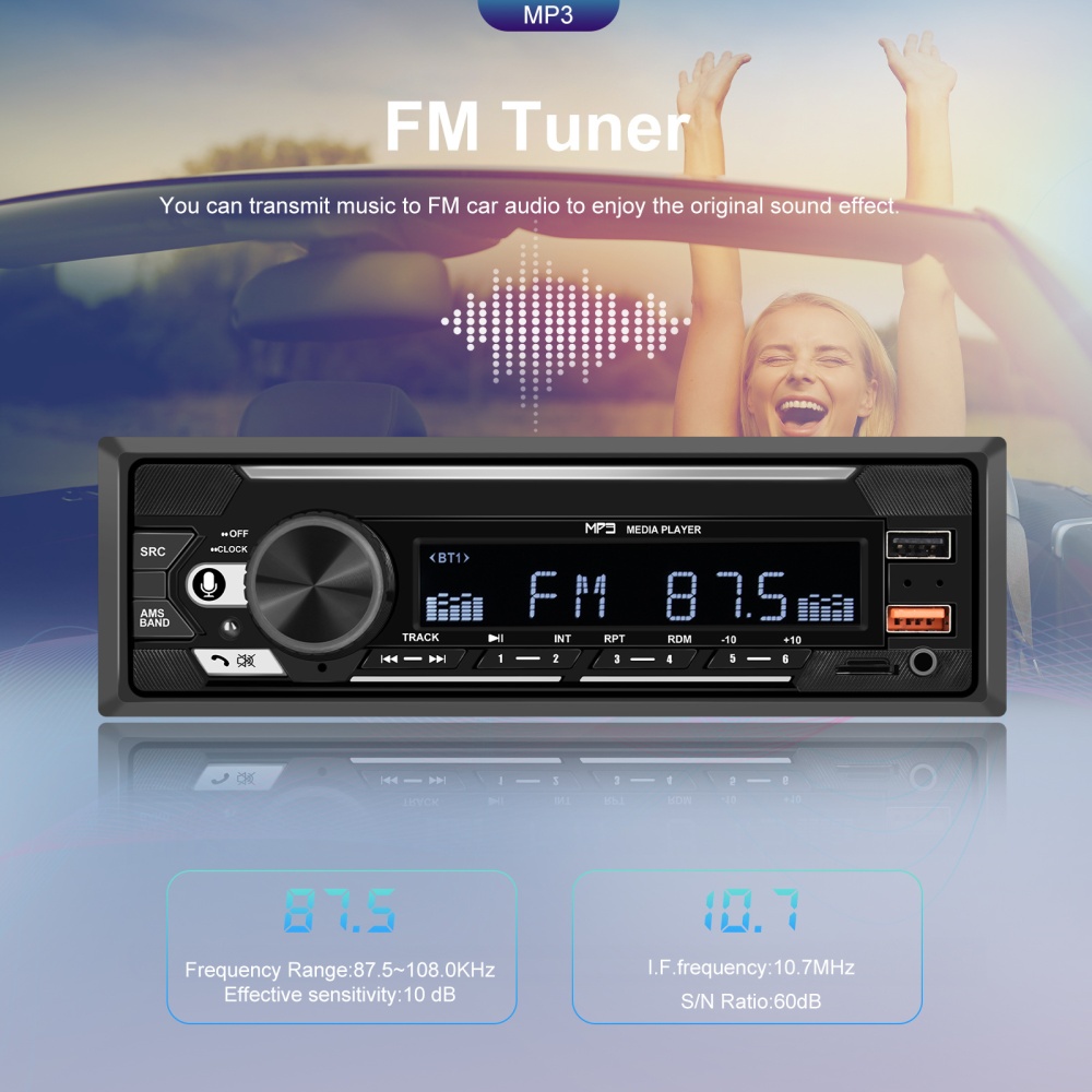 1 Din 740 Car Mp3 Player Dual Bluetooth Remote Control Radio U Disk Aux Black - Image 2