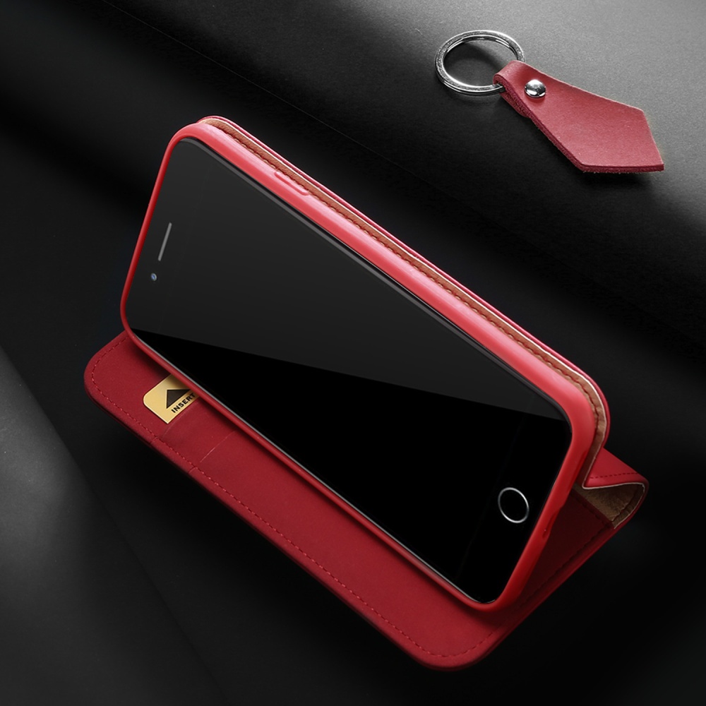 For iPhone 9 Mobile Phone Cover Magnetic Leather Protective Case with Card Slot Bracket red - Image 3