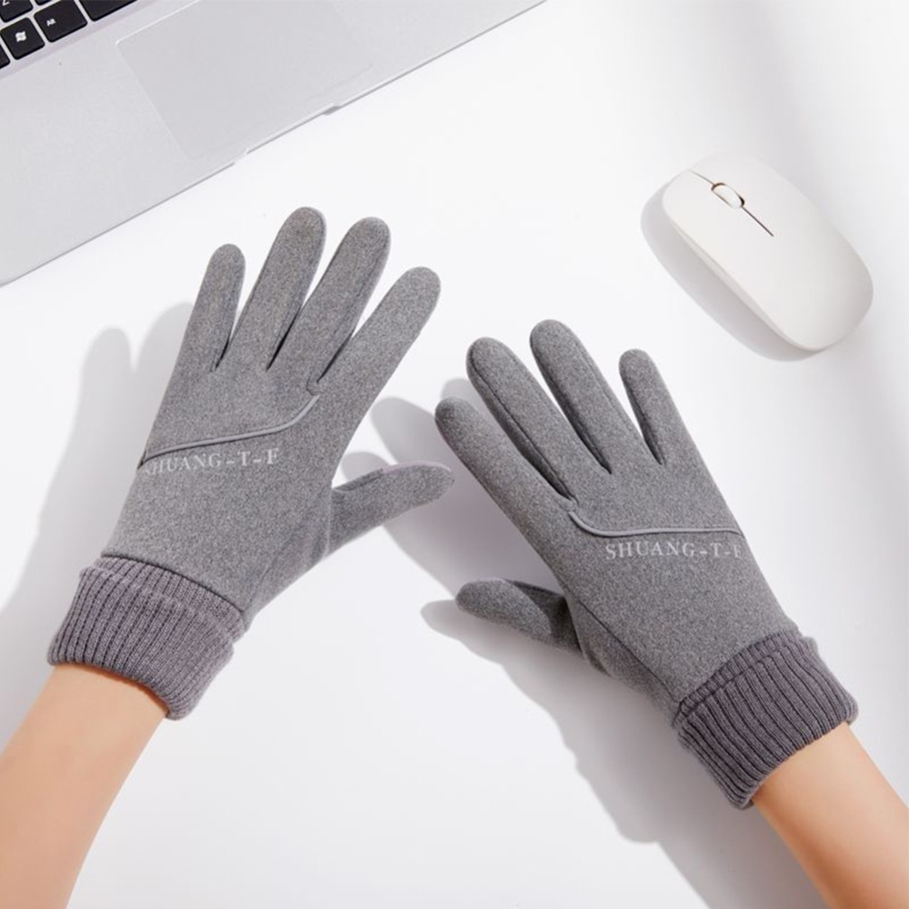 Women Warm Gloves Touch Screen Thickening Fleece Lined Cold-proof Non-slip for Driving Riding Gray - Image 3