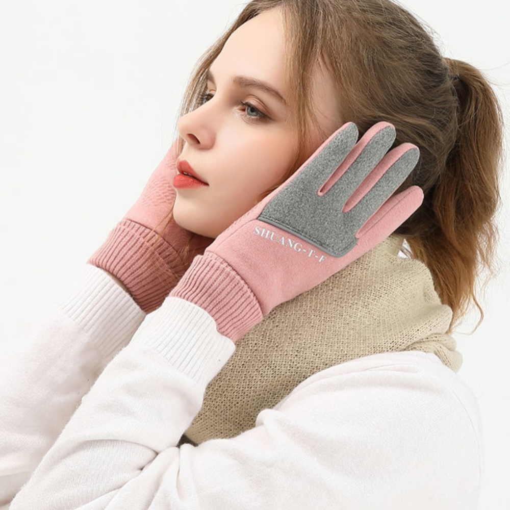 Women Warm Gloves Touch Screen Thickening Fleece Lined Cold-proof Non-slip for Driving Riding Black - Image 2