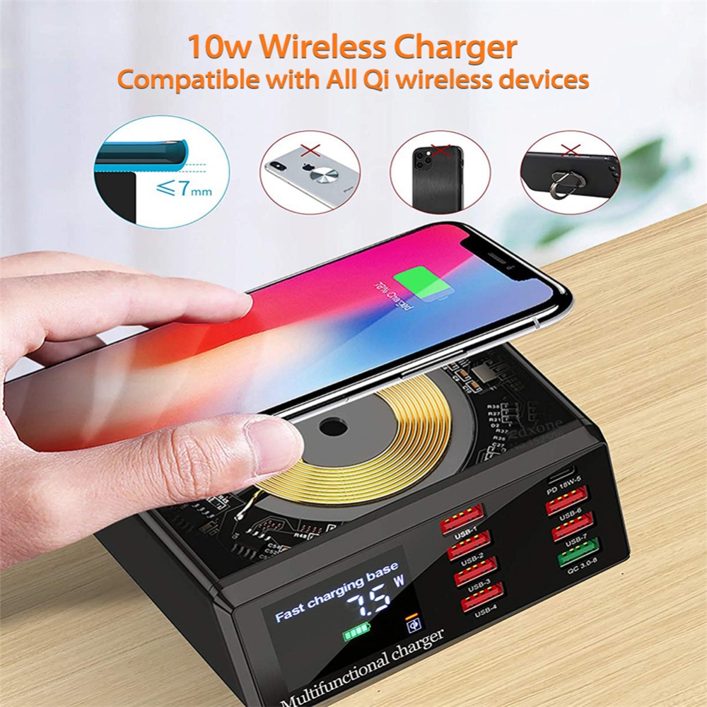 Portable 100w Usb Chargers With Led Display Pd Fast Charging Adapter Wireless Multifunctional Power Station UK plug - Image 3