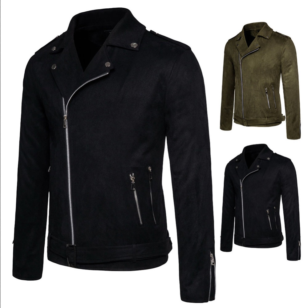 Men's Jackets Autumn Diagonal Zipper Solid Color Lapel Casual Jacket Black _3XL - Image 2