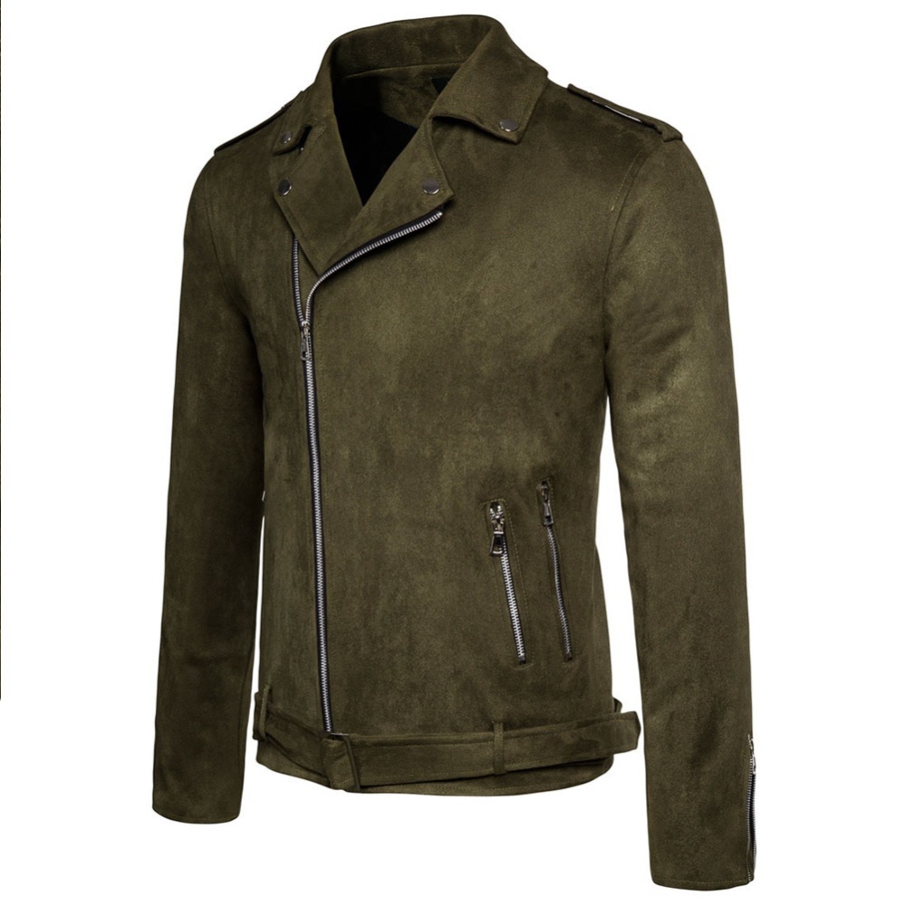 Men's Jackets Autumn Diagonal Zipper Solid Color Lapel Casual Jacket olive green_M - Image 3