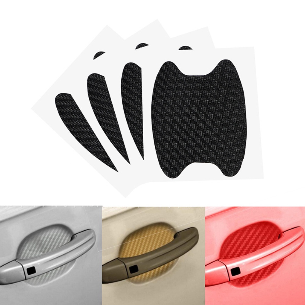 4PCS/Set Car Stickers Door Handle Carbon Fiber Scratch Proof Protective Membrane black - Image 2