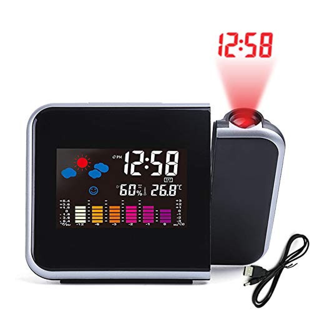 Projection LED Digital Clock with Weather Station Temperature Hygrometer Alarm Calendar Date Black - Image 3