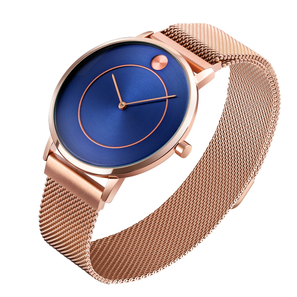 SKMEI Magnetic Buckle Quartz Wrist Watch Fashion Waterproof No-scale No Second Hand With Stainless Steel Band Rose Gold case Blue dial - Image 3