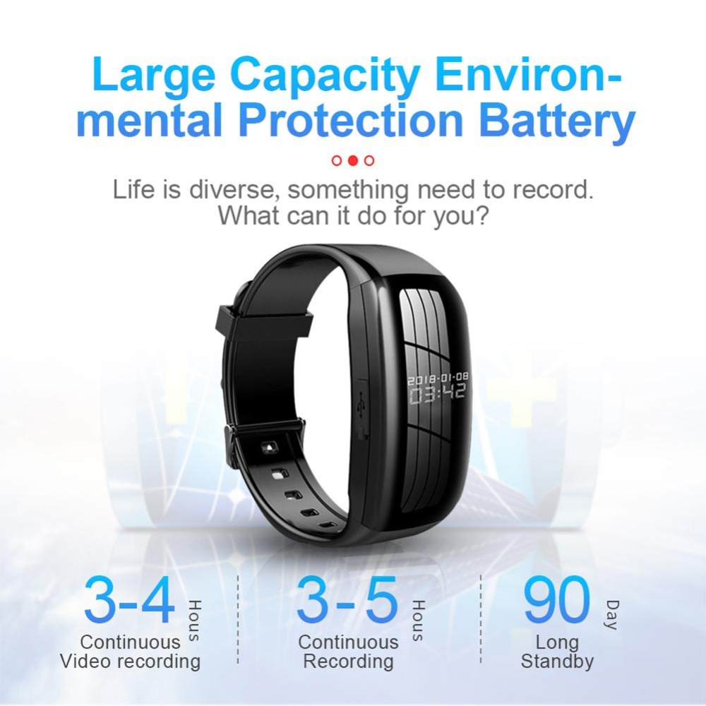 Sports Smart Bracelet Professional Recording Pen HD Noise Reduction Video Recorder Mini Camera Watch black - Image 3