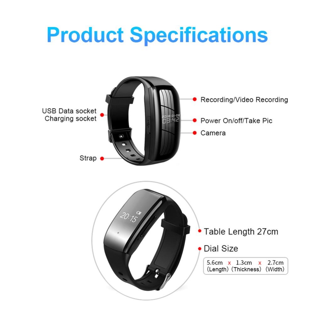 Sports Smart Bracelet Professional Recording Pen HD Noise Reduction Video Recorder Mini Camera Watch black - Image 4