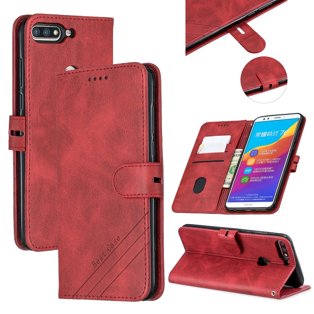 For HUAWEI Honor 7C-Enjoy 8-Y7 2018-Y7 Pro 2018 Denim Pattern Solid Color Flip Wallet PU Leather Protective Phone Case with Buckle & Bracket - Image 3