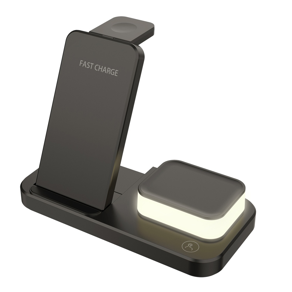 3-in-1 Wireless Charging Station with Led Night Light Foldable Charger Stand for Iwatch IPhone Airpods Black - Image 3