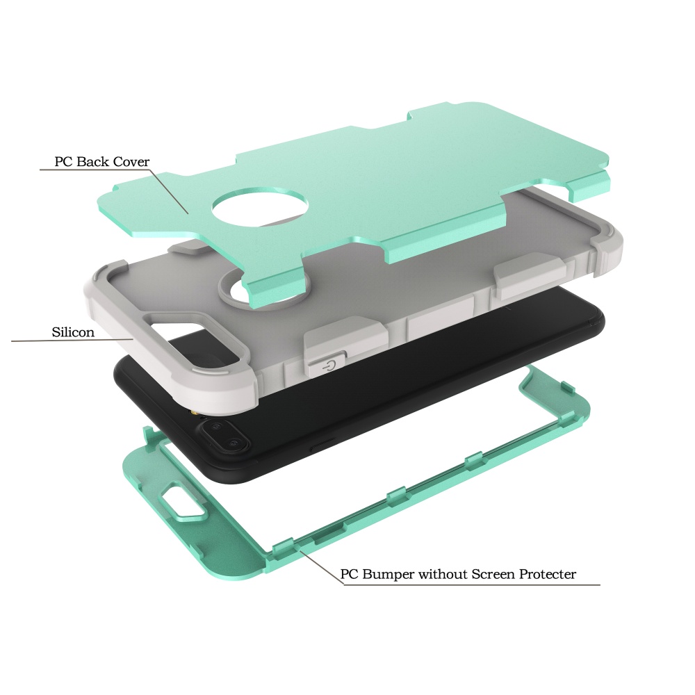 For iPhone 7 plus PC+ Silicone 2 in 1 Hit Color Tri-proof Shockproof Dustproof Anti-fall Protective Cover Back Case Mint green + gray - Image 3