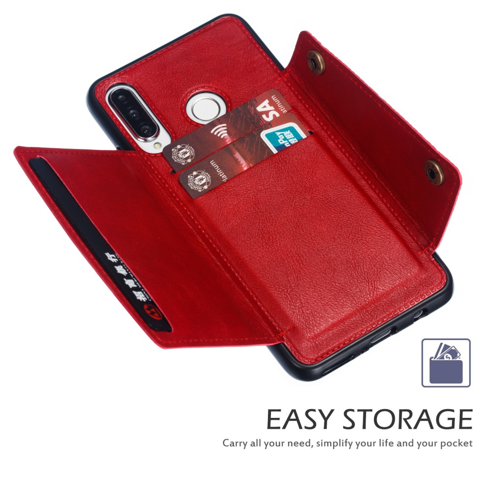 For Huawei P30 lite/nova 4E Double Buckle Non-slip Shockproof Cell Phone Case with Card Slot Bracket red - Image 3