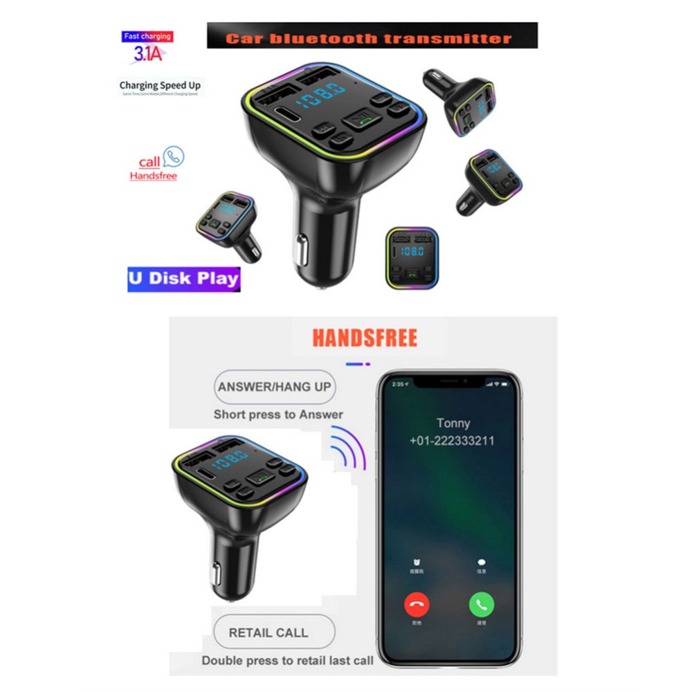 FM Transmitter Car Kit Wireless Bluetooth Hands Free Dual Usb Charger 3.1a Mp3 Music Tf Card U Disk Aux Player Black - Image 2