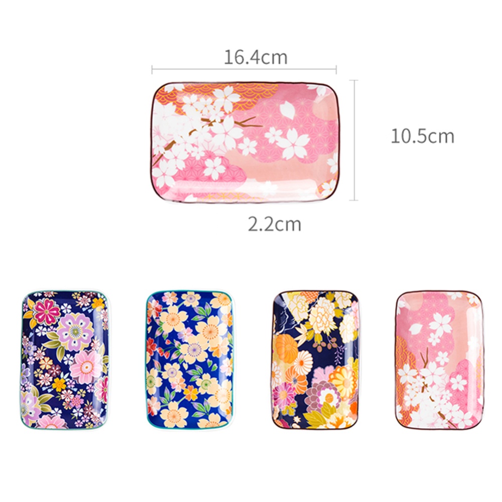 4Pcs/Set 6Inches Rectangle Cherry Blossom Pattern Ceramic Plates Set - Image 3