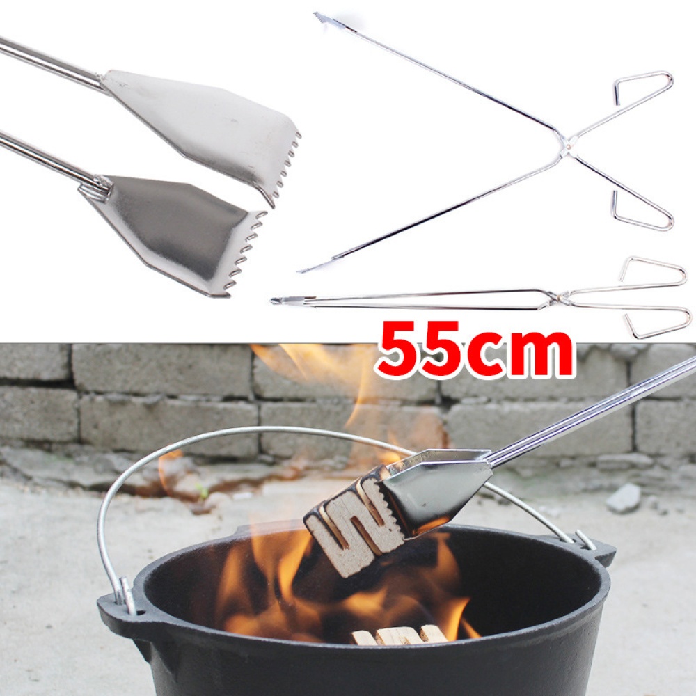 Outdoor Camping Food Clip Extended Charcoal Bbq Bread Stainless Iron Picnic Barbecue Tongs Tool 55cmX11cm - Image 3