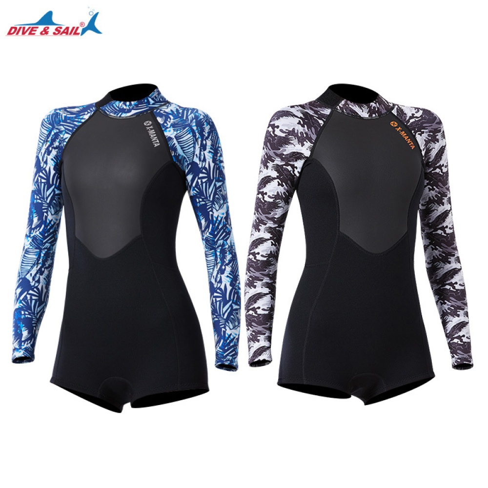 Wet-type Diving Suit 1.5MM Siamese Warm Long Sleeve Surfing Swimwear Female black/white_S - Image 3