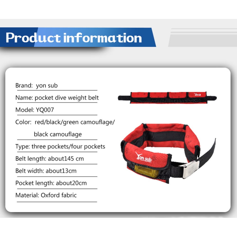Adjustable 4/3 Pocket Diving Weight Belt With Stainless Steel Buckle Water Sport Equipment Green camouflage_4 pocket models - Image 2